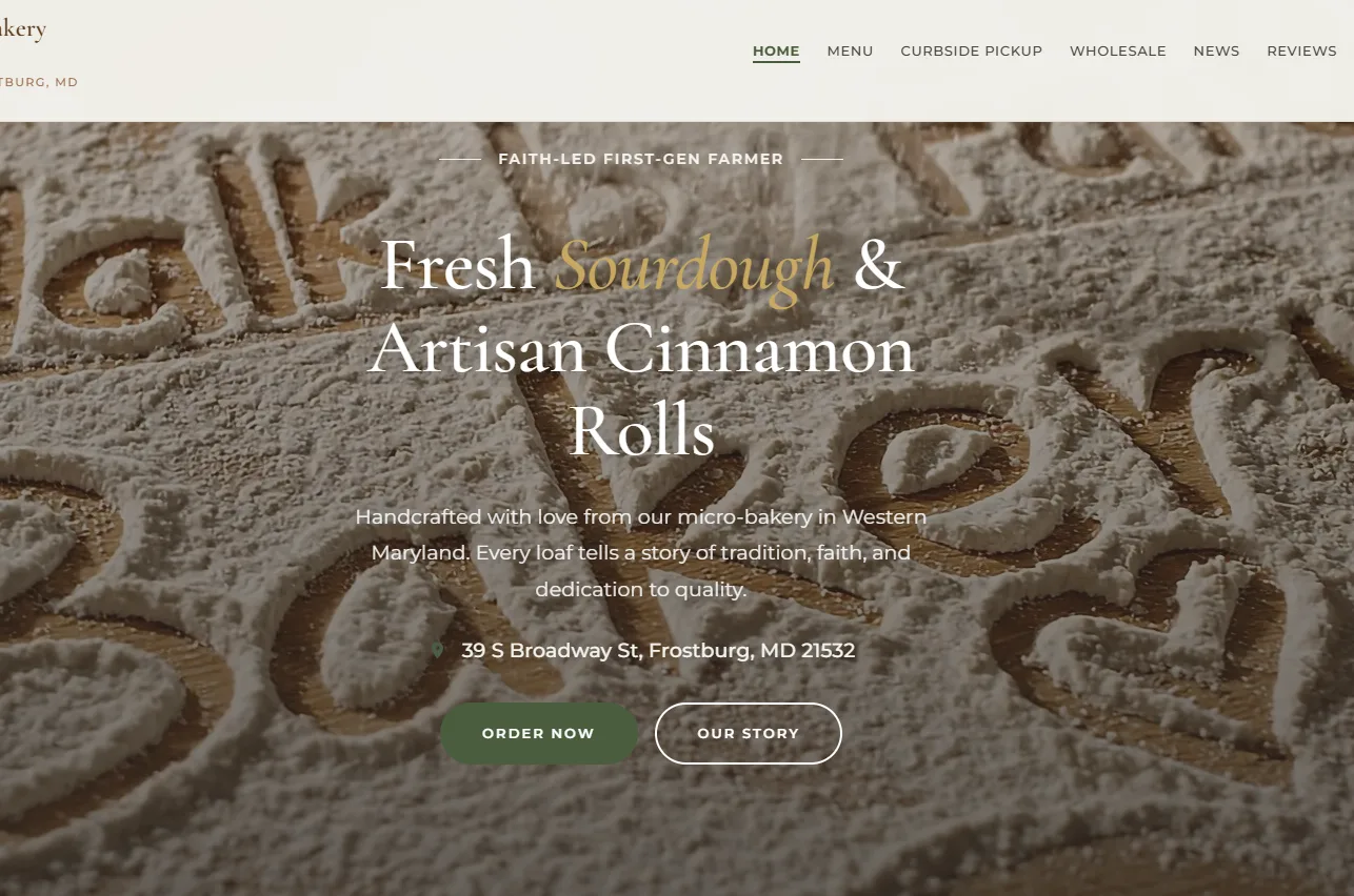 Walk by Faith Bakery — custom bakery website with online ordering and payments.